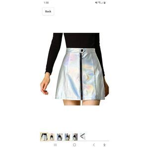 New Med Allegra K Silver Metallic Shiny Holigraphic Zipper Mini Skirt NWT